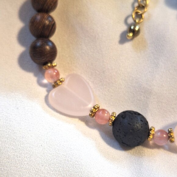 Artisan Handmade Rose Quartz Lava Stone Diffuser Beaded Bracelet - Picture 2 of 5